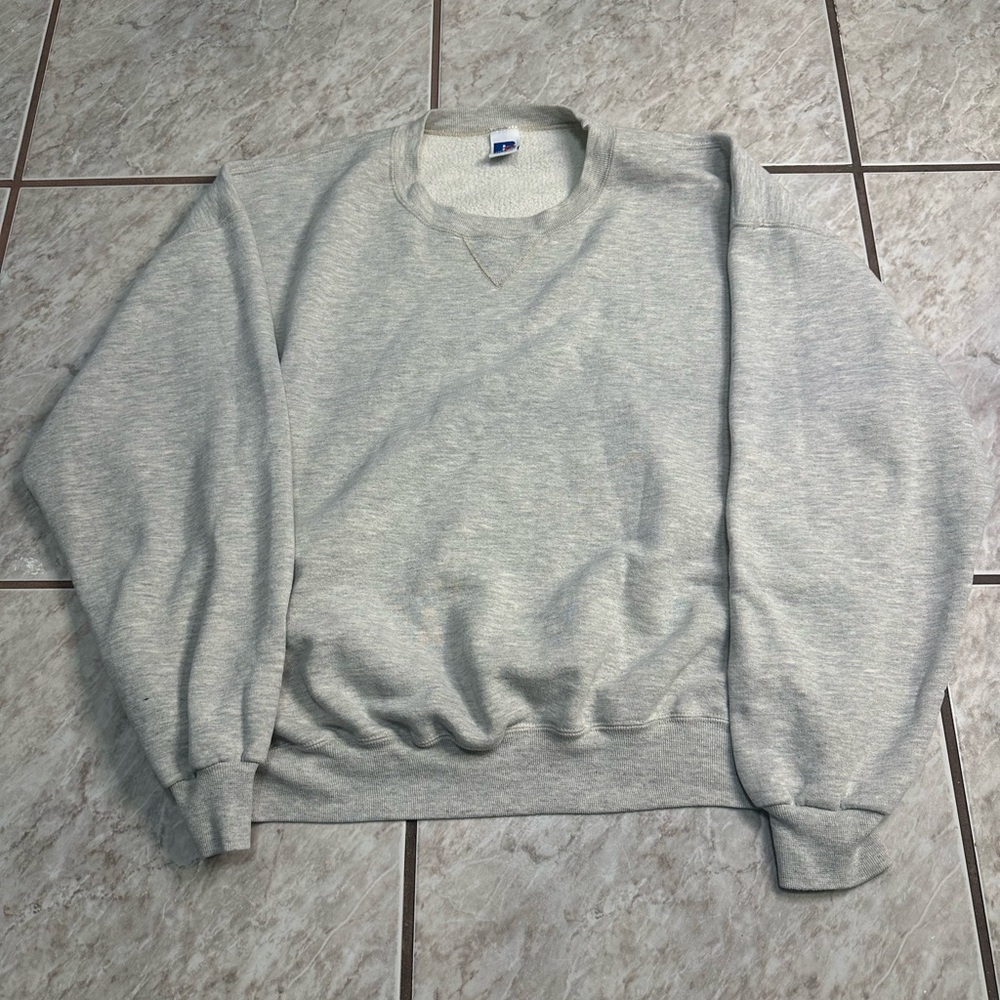 SOLD 90s Vintage Russell Athletic Pullover Sweatshirt Light Grey Size XXL